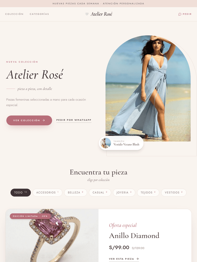 Tienda de ejemplo con la plantilla Atelier de Kyllari