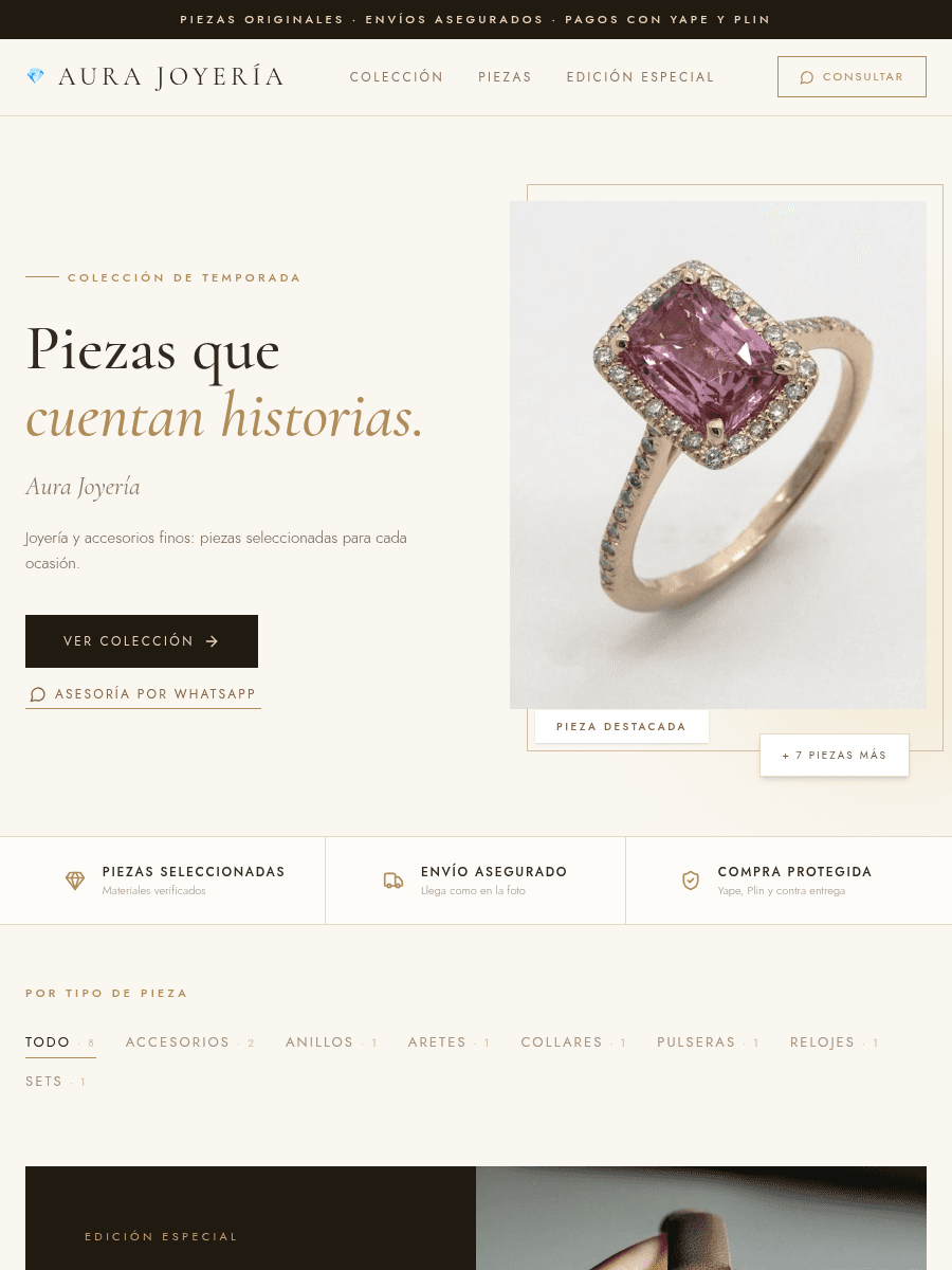 Tienda de ejemplo con la plantilla Aura de Kyllari