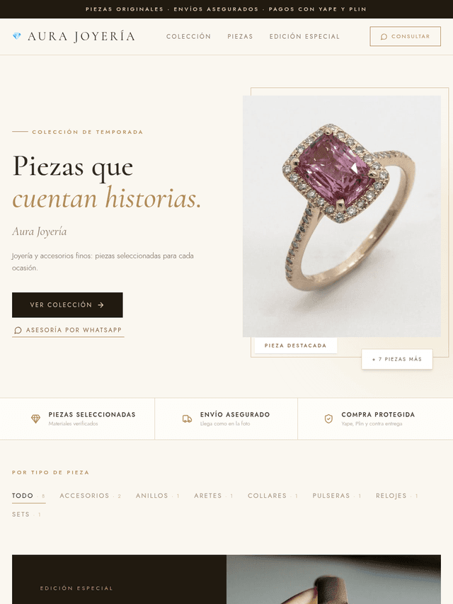 Tienda de ejemplo con la plantilla Aura de Kyllari