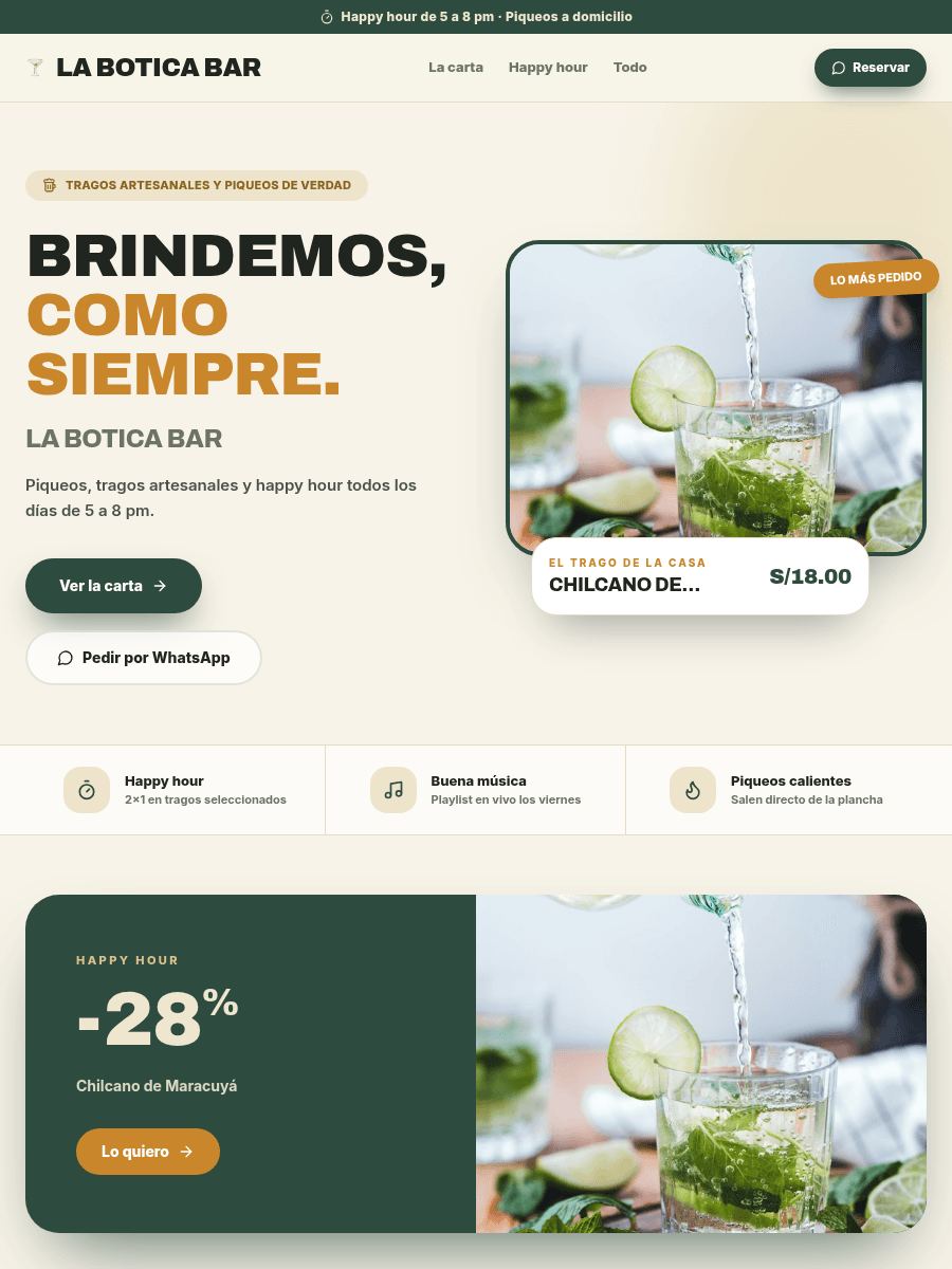 Tienda de ejemplo con la plantilla Barra de Kyllari