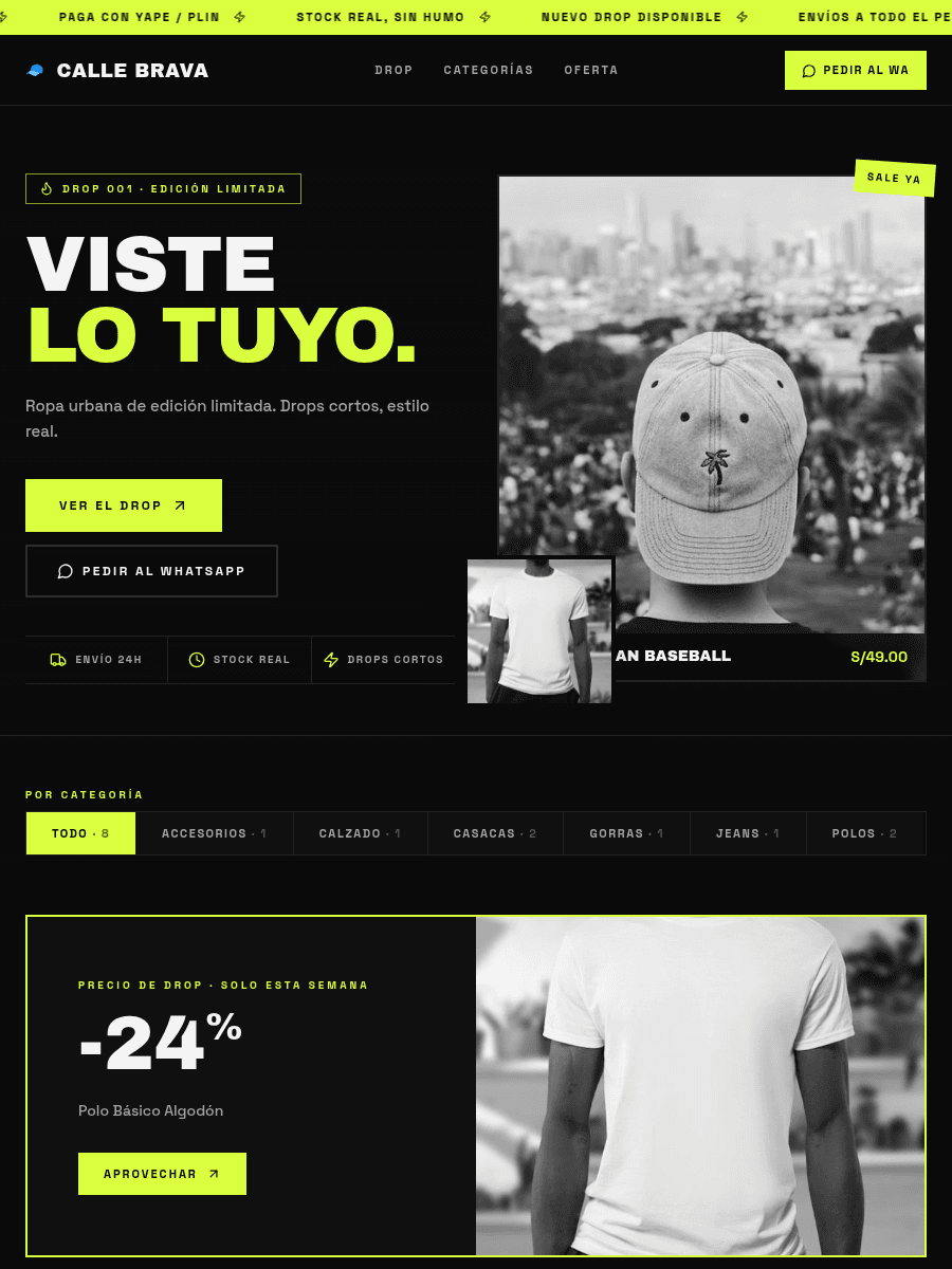 Tienda de ejemplo con la plantilla Calle de Kyllari