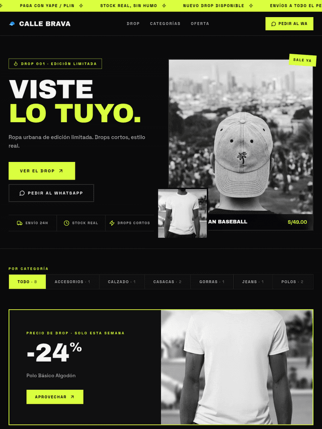 Tienda de ejemplo con la plantilla Calle de Kyllari
