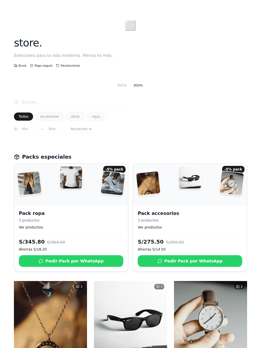 Tienda de ejemplo con la plantilla Minimalist de Kyllari