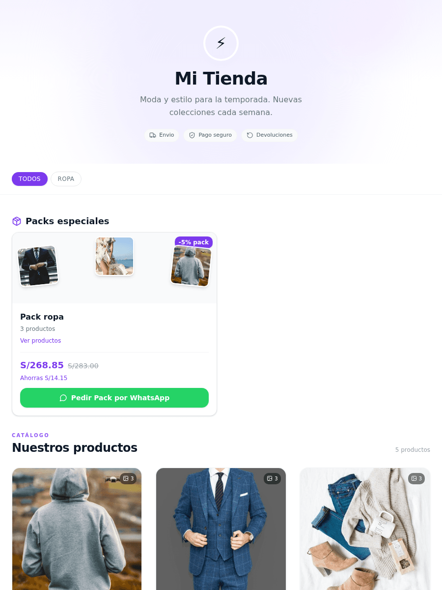 Tienda de ejemplo con la plantilla Moderna de Kyllari