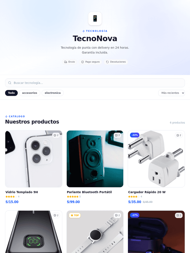 Tienda de ejemplo con la plantilla Tech de Kyllari