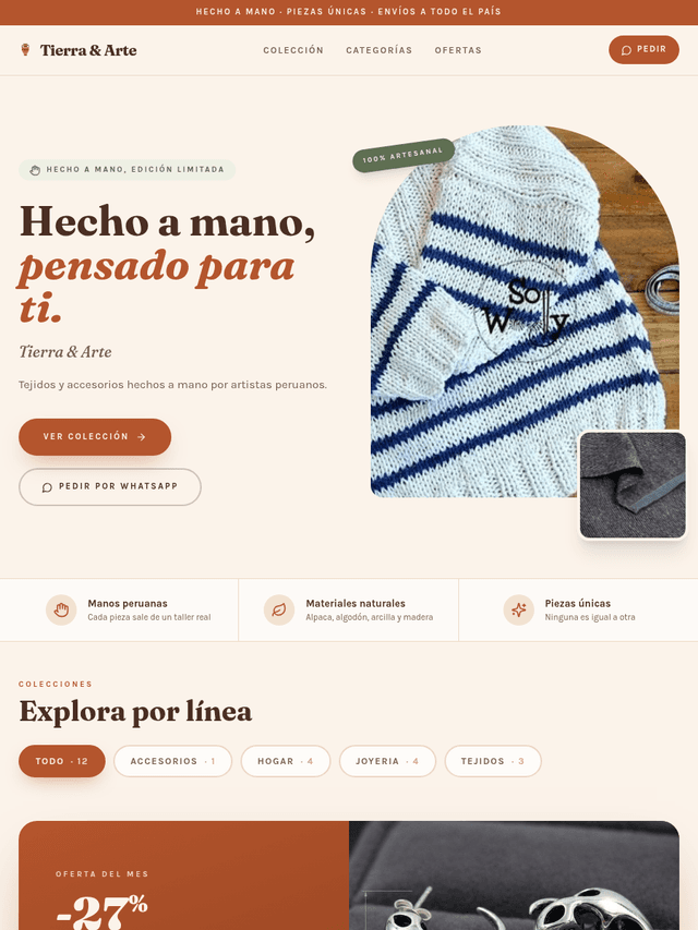 Tienda de ejemplo con la plantilla Terracota de Kyllari